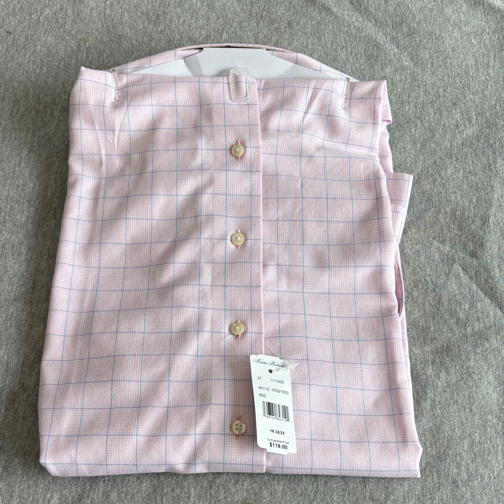 NWT Brooks Brothers Pink Blue Check Long Sleeve Dress Shirt Size 16 32/33 Slim - Picture 4 of 5